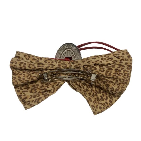 80s Leopard Kid Suede & Red Leather French Barrette Bow with Silver Concho main image 4